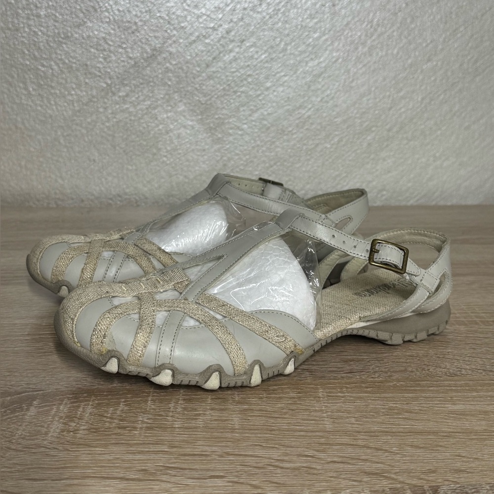 Skechers Y2K Grey Leather/Canvas Cut-Out Details Sandals Closed Toe Flat